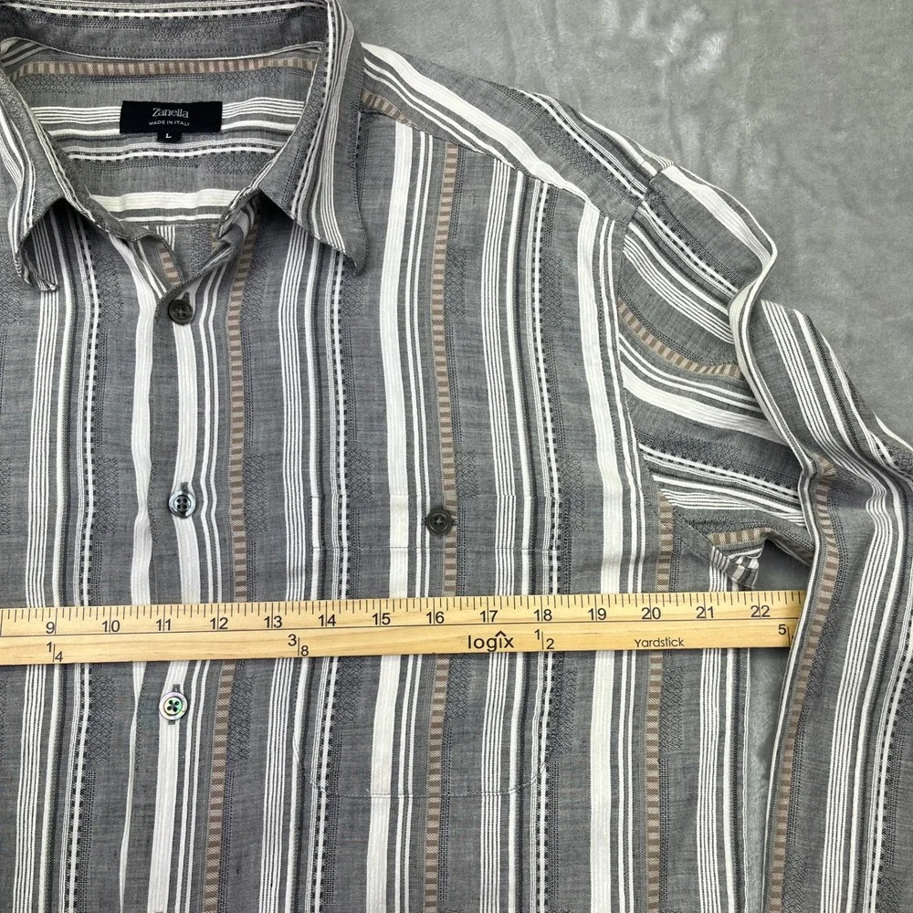 Lot of 2 Zanella Button-Up Shirt Plaid Striped‎ Long Sleeve Made in Italy L Boho